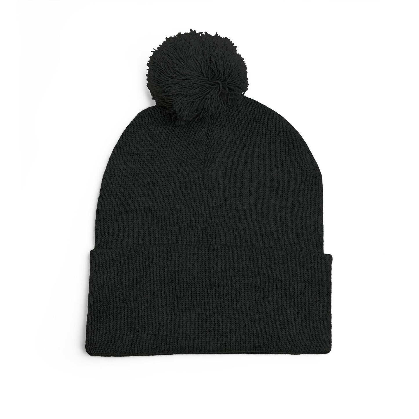 Embroidered Pom-Pom Knit Cap — Cozy Mustard Beanie with Fold Cuff