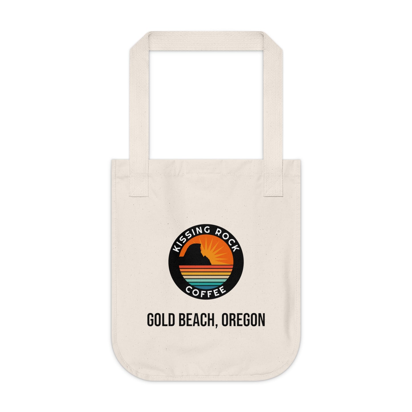 Organic Tote Bag — Kissing Rock Coffee Gold Beach, Oregon Retro Sunset