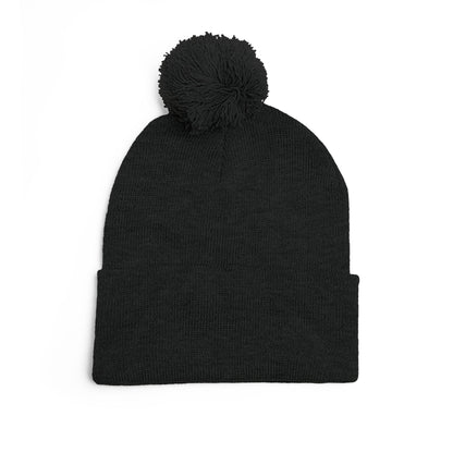 Embroidered Pom-Pom Knit Cap — Cozy Mustard Beanie with Fold Cuff