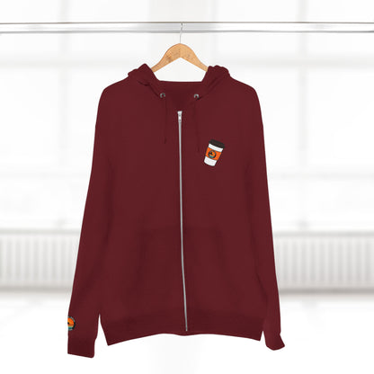 Coffee Addict Zip Hoodie — "What If Coffee Is Actually Addicted To Me?" Burgundy Zip-Up