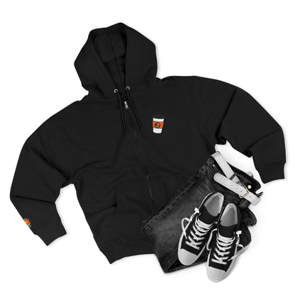 Coffee Addict Zip Hoodie — "What If Coffee Is Actually Addicted To Me?" Burgundy Zip-Up